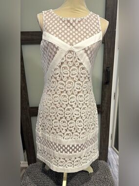 Muse 8 Nude White Lace Wedding Rehearsal Dress Boho Beach Hippie Retro Sheath